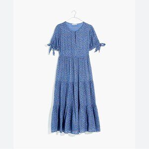 Madewell Tie-Sleeve Tiered Midi Dress in Calico Floral Size XS